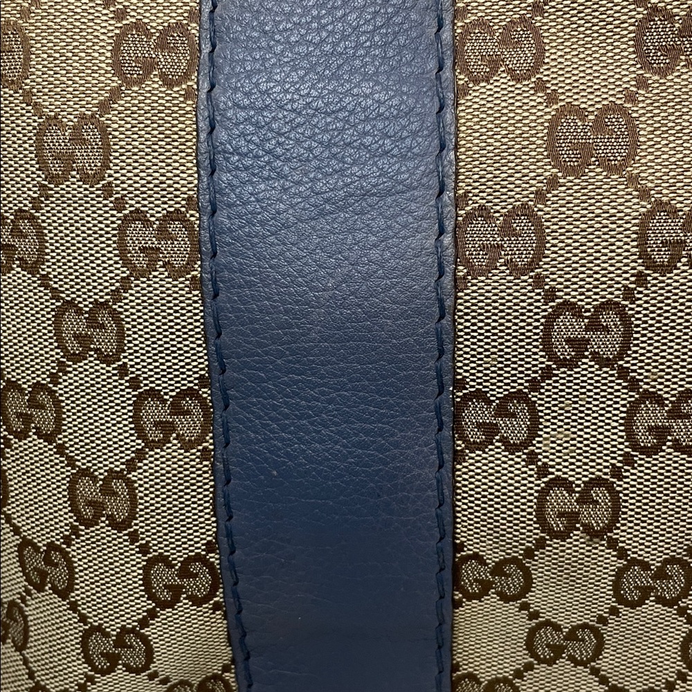 Gucci Guccissima Canvas & Sapphire Blue Leather Bamboo Large Shoulder Bag Tote - Picture 3 of 17